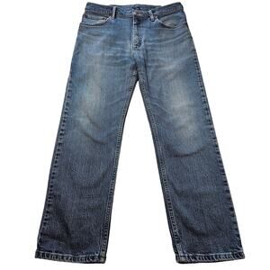 Wrangler 34x29 everyday work jeans casual comfort outdoor blue relaxed western ^